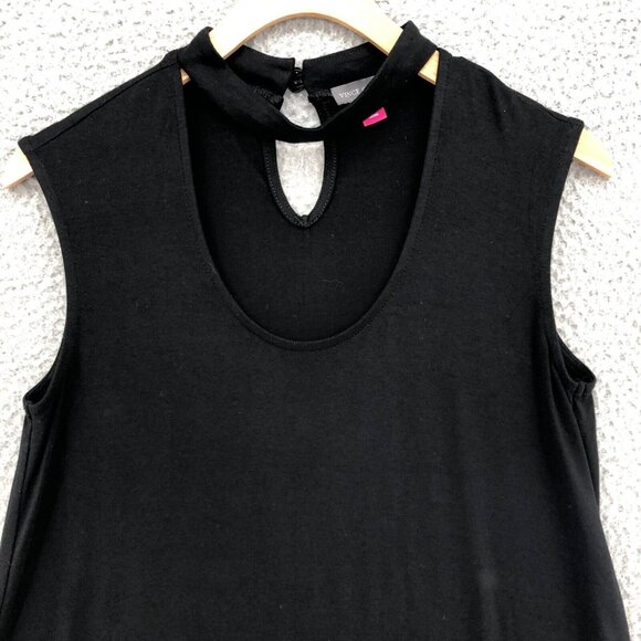 Vince Camuto Top Womens Extra Small Black Cutout Mock Neck Sleeveless Tunic Knit - Picture 2 of 9